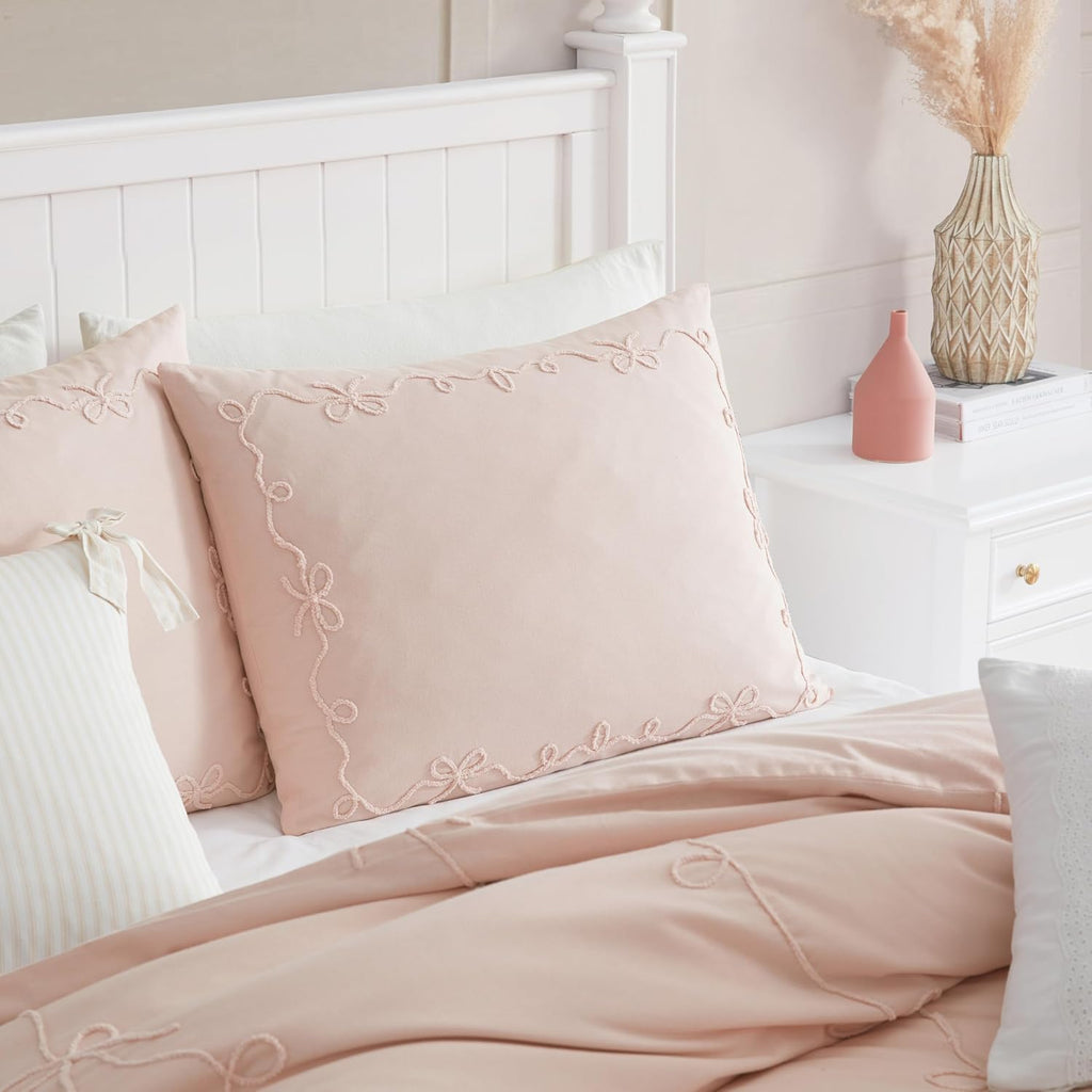 Peri Home Bows Bedding Cottage Core 100% Cotton 3-Piece Comforter and Sham Set, Full/Queen, Blush Sasha Bows