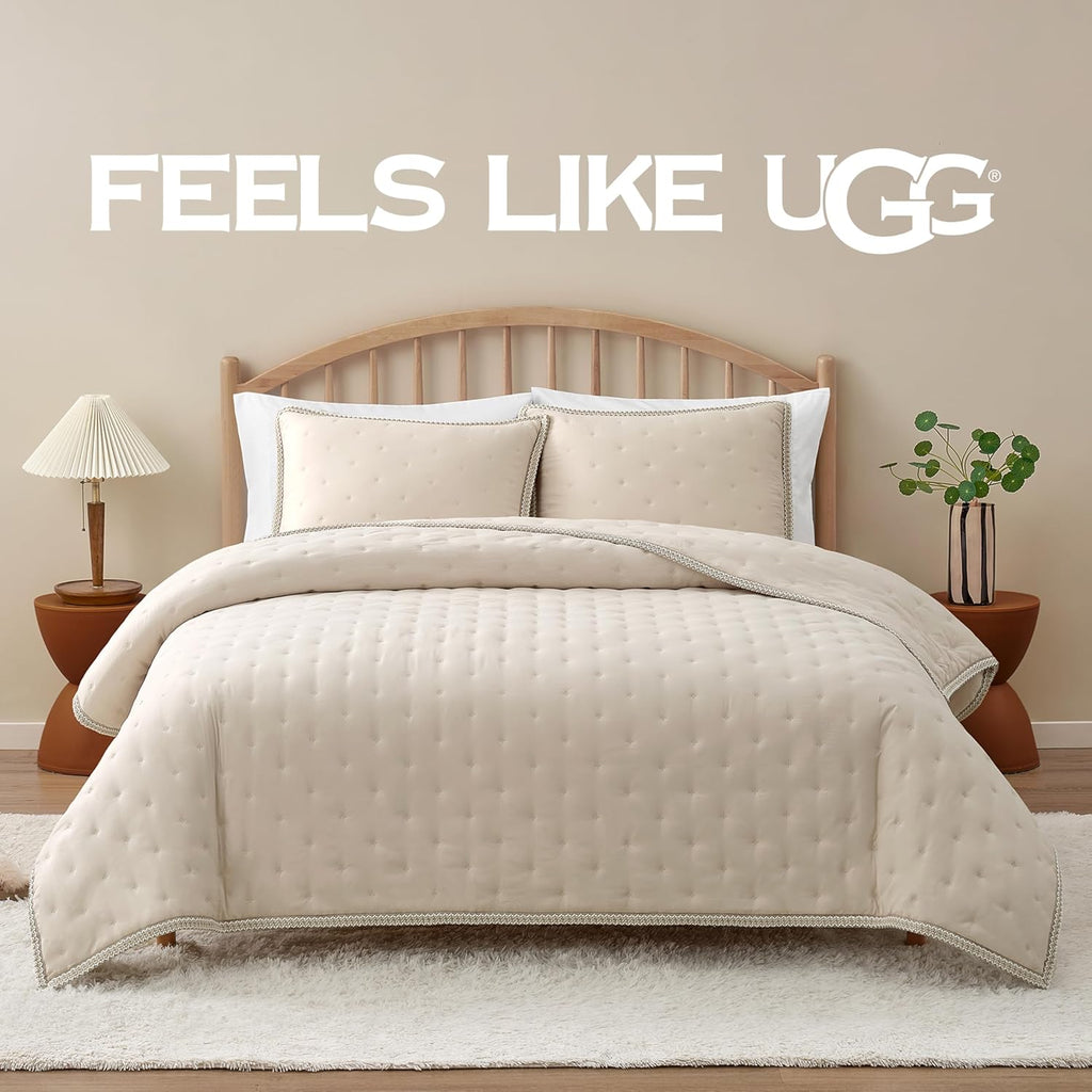 UGG Braid Twin/Twin XL Quilt Set, 2 Piece Breathable Plush Soft Comfortable Luxury Home Deco Quilt Set, Cream Birch