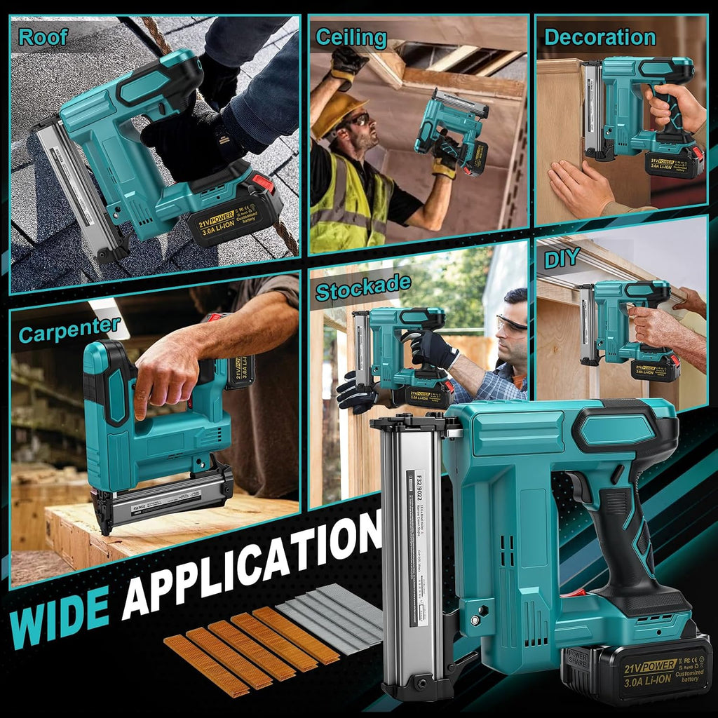 18GA Cordless Brad Nailer with 2 x 3.0Ah Battery for Makita 18V, 2 in 1 Electric Nail Gun/Staple Gun, 500 Nails & 500 Staples, Single & Contact Firing Modes for Home Improvement, DIY Woodworking