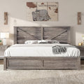 AMERLIFE King Size Bed Frame with 49.2' Barn Door Headboard and Footboard, Farmhouse Platform Bed Frame with Wood Slats, No Box Spring Needed, Under Bed Storage, Rustic Gray