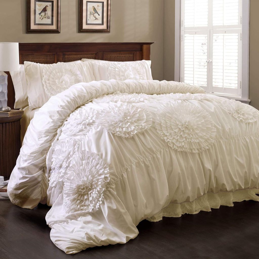 Lush Decor 3 Piece Serena Comforter Set, Queen, Ivory