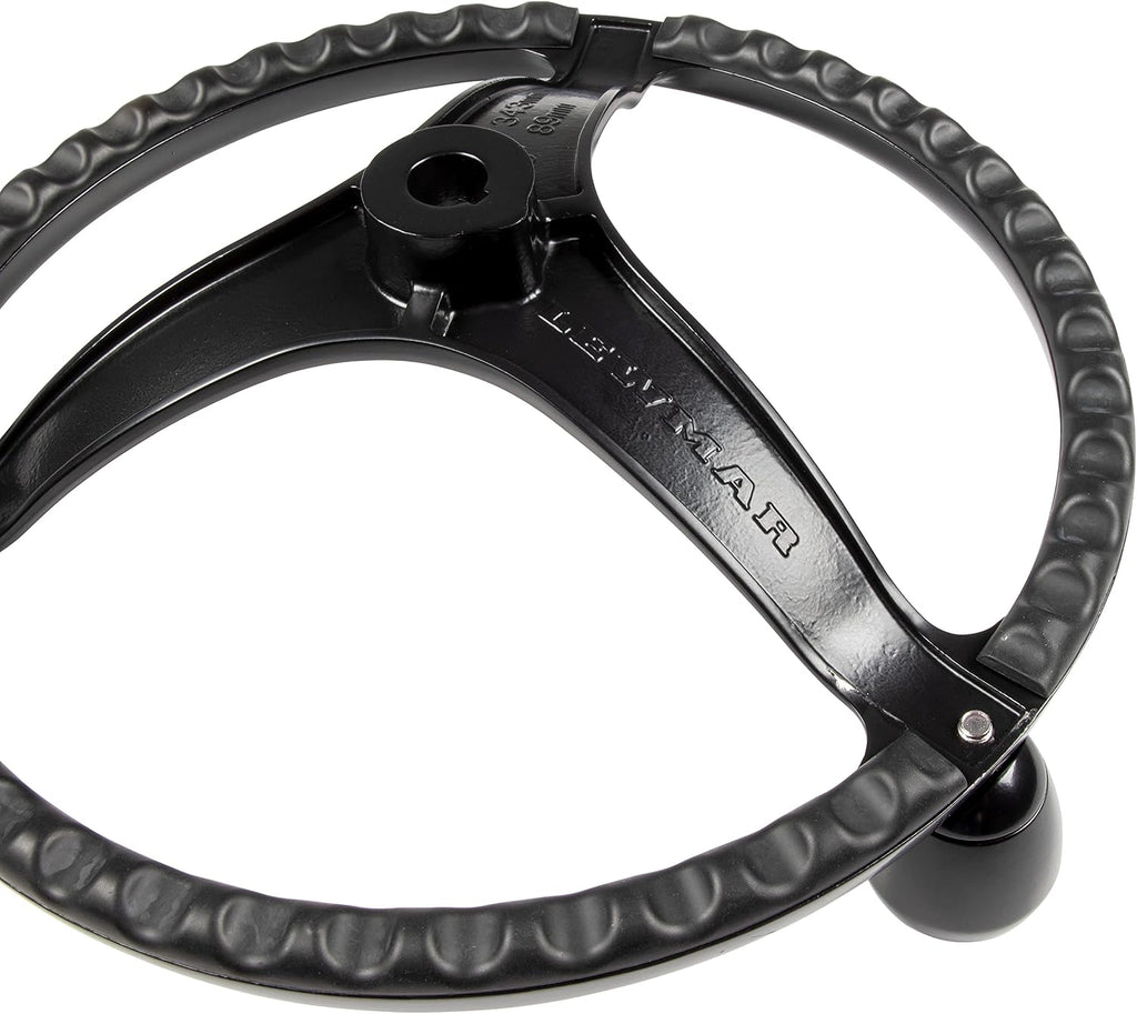 Lewmar Power Grip Boat Steering Wheel with 5/8' Welded Nut - 13.5' Diameter, Weather-Resistant Black Cast Stainless Steel, Professional Knob with Ergonomic Finger Grips