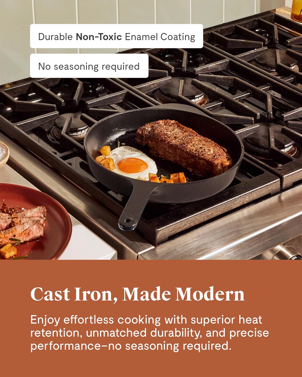 Caraway Fry Pan Sampler Bundle - 10.5' Non-Stick Ceramic Frying Pan, 10.5' Stainless Steel Fry Pan, 10.5' Enameled Cast Iron Skillet - Non Toxic, Oven Safe - Perracotta, Rust