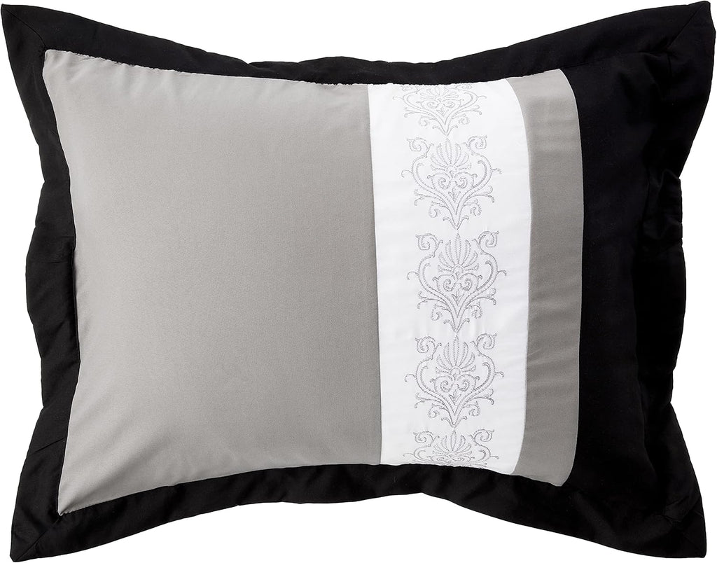 Chic Home 8-Piece Embroidery Comforter Set, Queen, Livingston Black