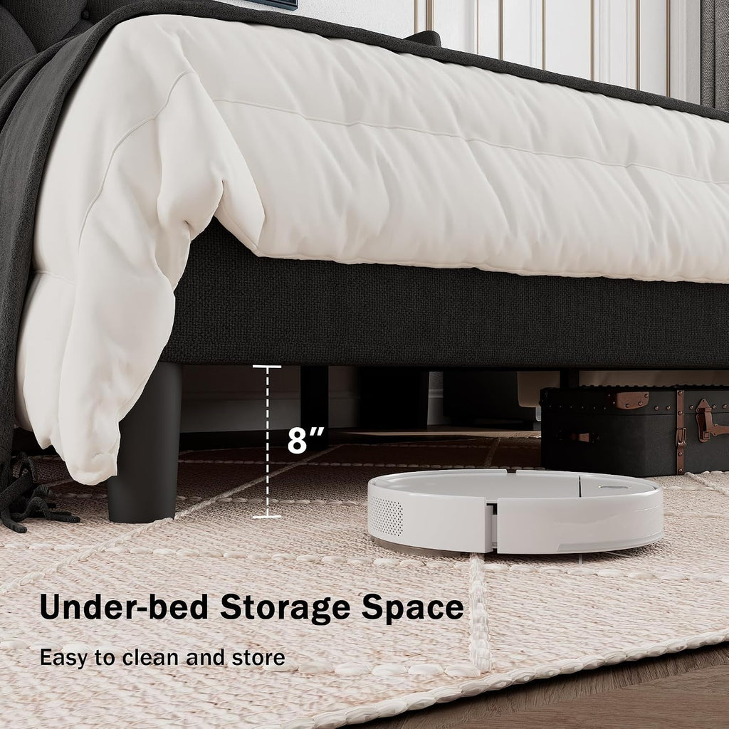 GalnFu Full Size Bed Frame with Button Tufted Headboard, Upholstered Platform Bed Frame with UnderBed Storage, Wooden Slats Supports, Noise Free, No Box Spring Needed, Easy Assembly, Black