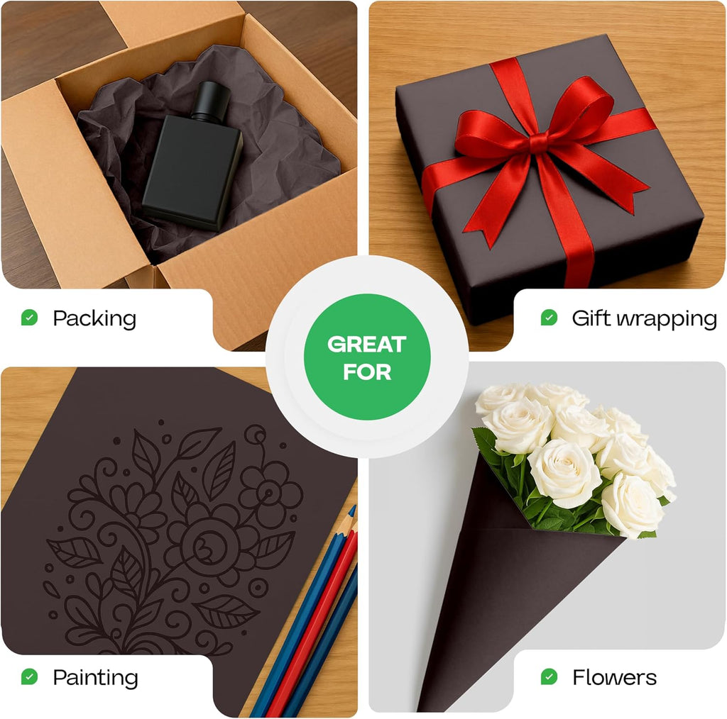 Black Paper Rolls 36' x 1200' (100 feet), Pack of 4 - USA-Made 50lb Thick Kraft Paper for Packing, Shipping, Wrapping, Crafts, Arts, Birthday Party - 100% Recycled Gift Wrap Material by IDL Packaging