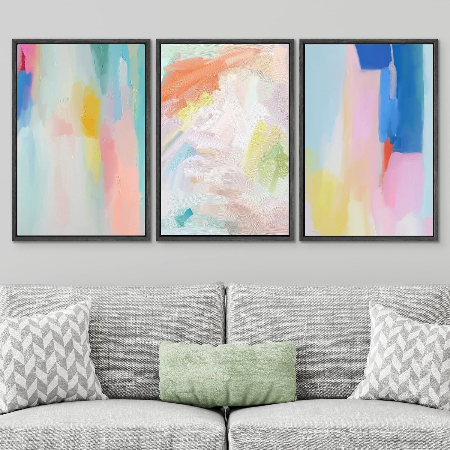 SIGNWIN Framed Canvas Print Wall Art Set Watercolor Pastel Rainbow Paint Stroke Shapes Abstract Illustrations Modern Art Decorative Nordic Calm/Zen for Living Room, Bedroom, Office - 16'x24'x3 Black