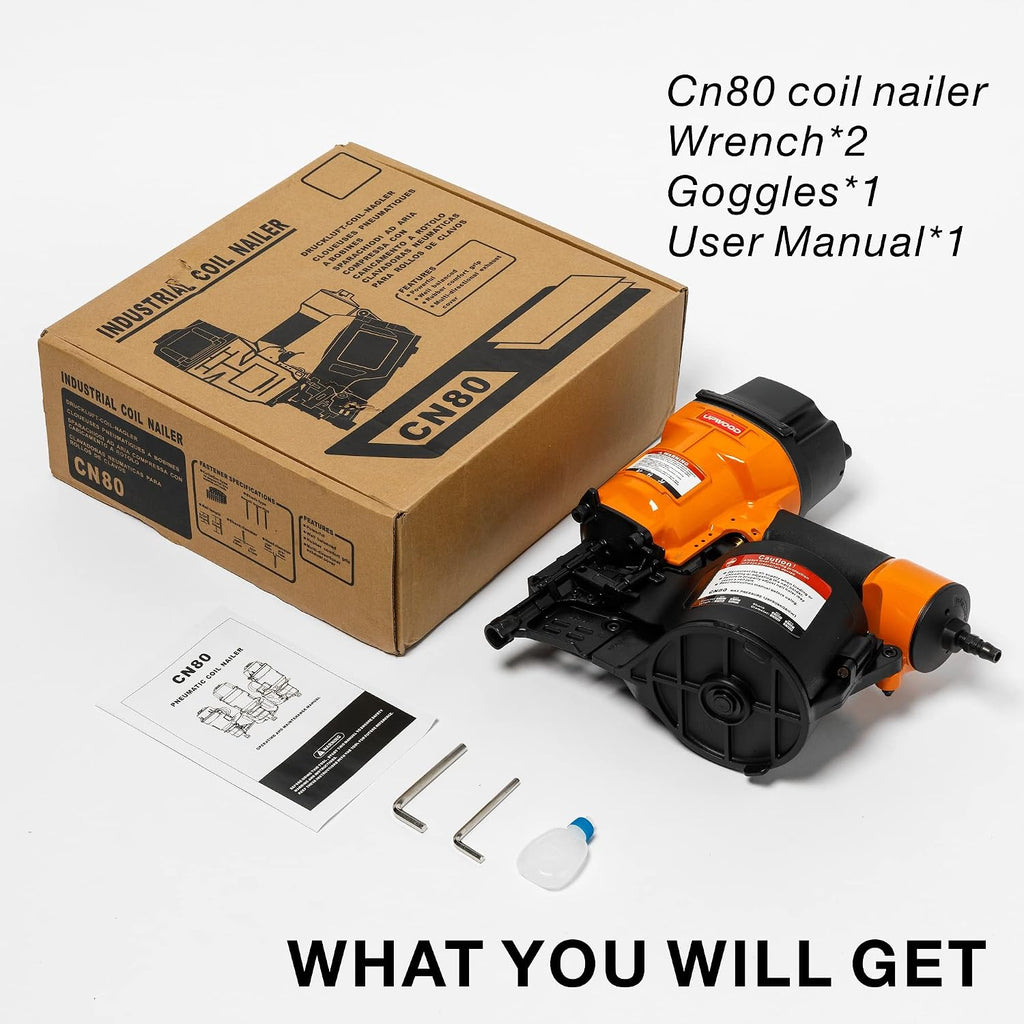 CN80 Air Coil Nailer by UPWOOD, 2-1/4 Inch to 3-1/4 Inch 15 Degree Coil Siding Nail Gun Fast Shooting Fencing Nailer Pneumatic Coil Framing Nailer