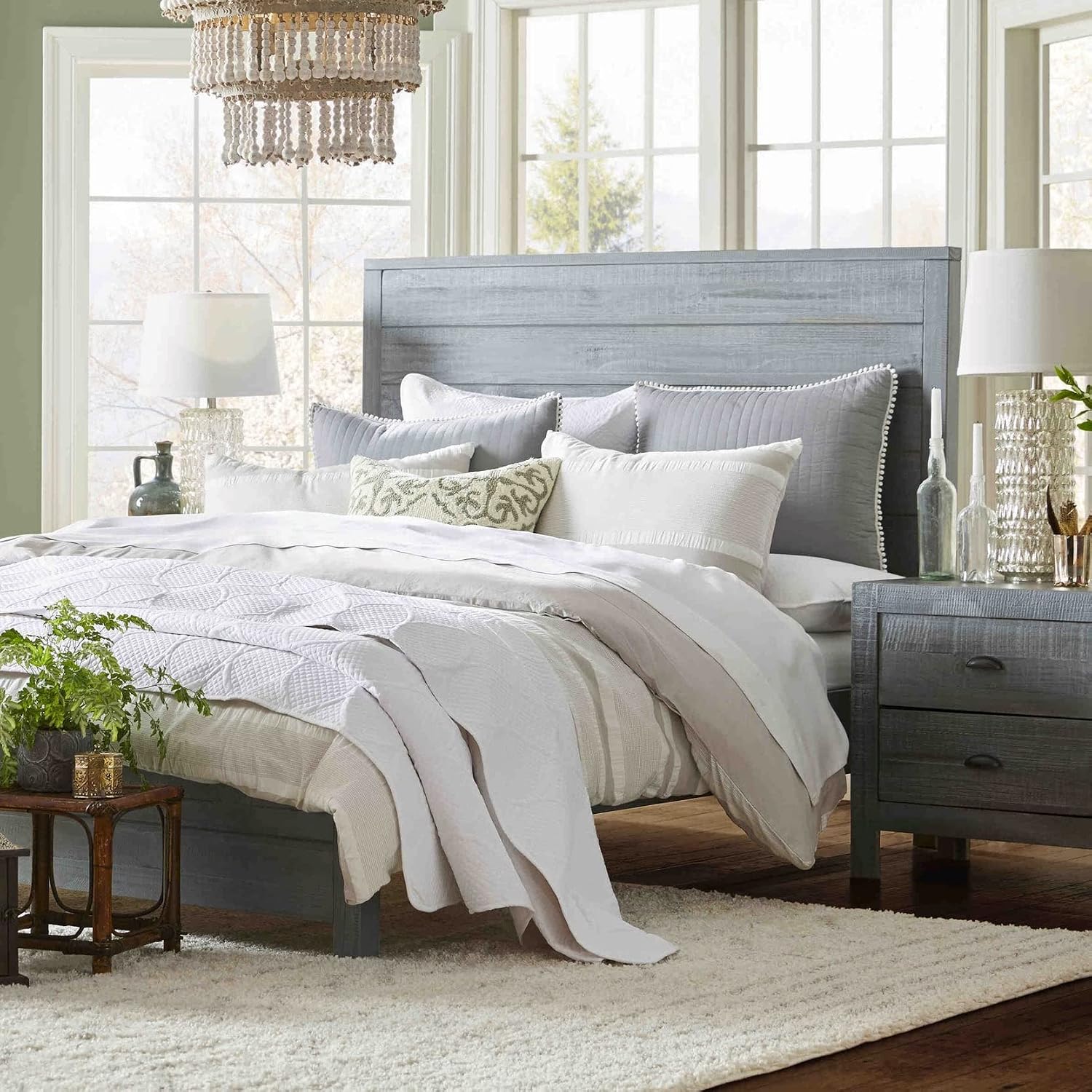 Grain Wood Furniture Montauk Solid Wood Bed, King Size, Rustic Grey