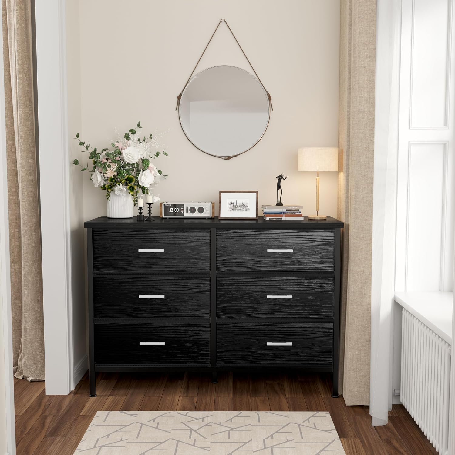 Bedroom Sets Nightstand Set 3 Piece Black with 6 Fabric Drawers Modern