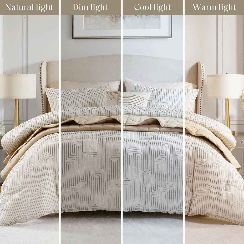 Madison Park King Comforter Set Jacquard Metallic Thread Comforters, All Season Comforter & Quilt Bedding Set King Size Comforter, Decor Pillows, Shams, Royce, King Ivory 5 Piece