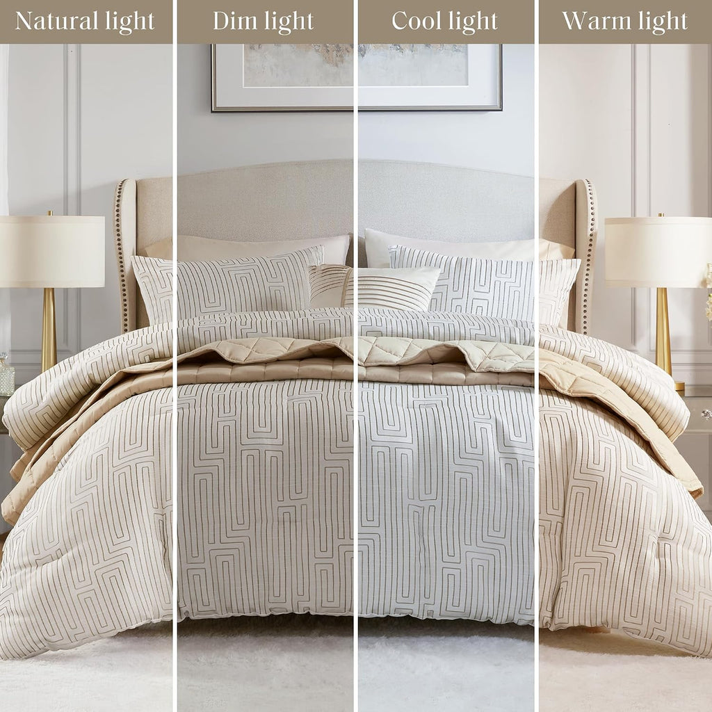 Madison Park Queen Comforter Set Jacquard Metallic Thread Comforters Queen Size Bed, All Season Comforter & Quilt Bedding Set Queen Size Comforter, Decor Pillows, Shams, Royce, Queen Ivory 5 Piece