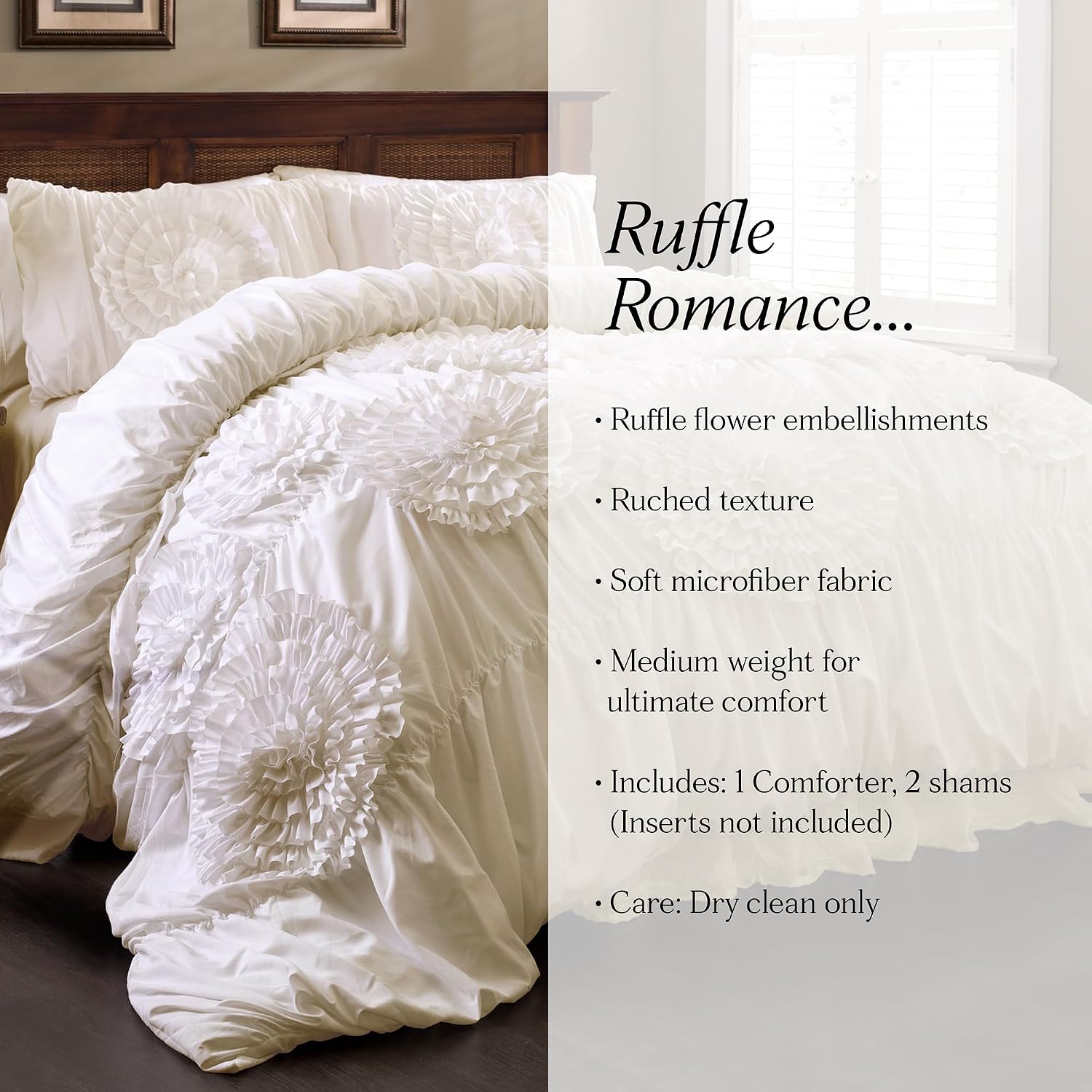 Lush Decor 3 Piece Serena Comforter Set, Queen, Ivory