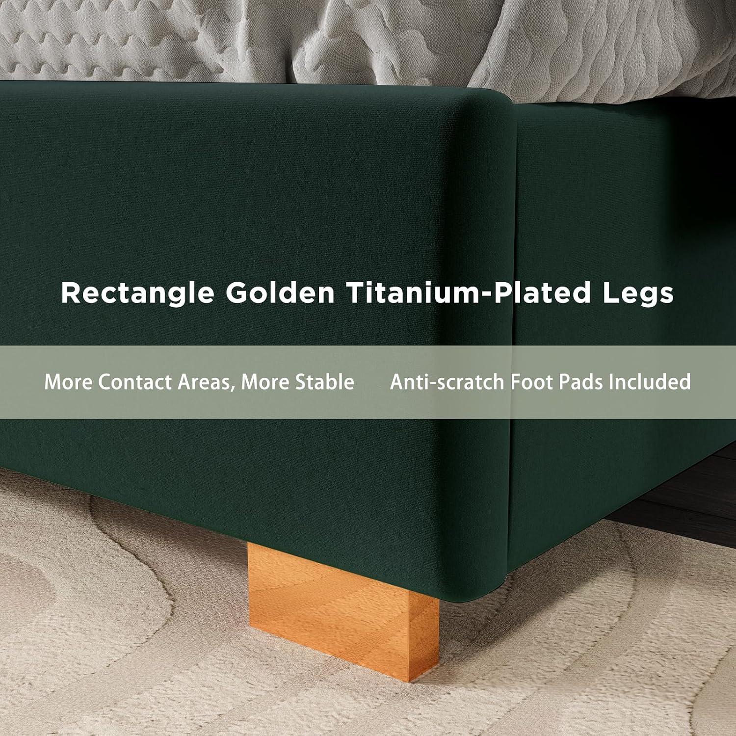 HOWE King Size Bed Frame and 65' Headboard, Upholstered Bed with Golden Plating Trim, Modern Platform Bed No Box Spring Needed, Green