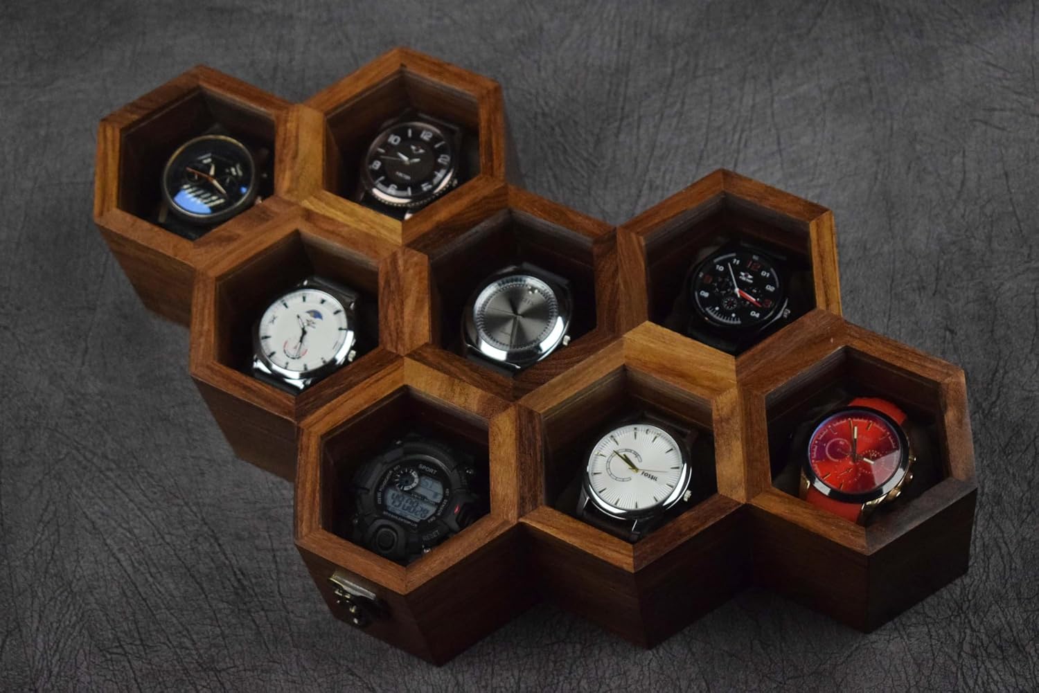 Extra Large Superior Rosewood Honeycomb Watch Box Display Case Holder Collector Organizer for Men, Vintage Watch Storage Box to Store and Keep your Watches Safe and Sophisticated (eight storage)