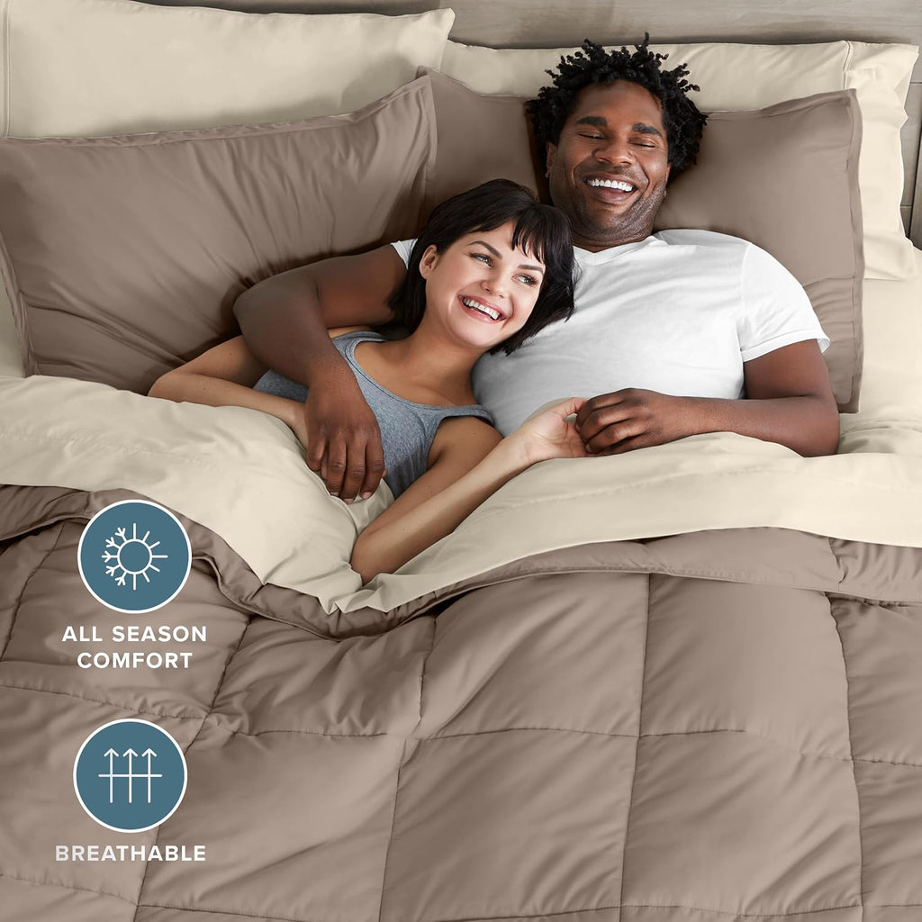 Bare Home Bed-in-A-Bag 8 Piece Comforter & Sheet Set - Split King - Goose Down Alternative - Ultra-Soft 1800 Premium Bed Set (Split King, Taupe/Sand)