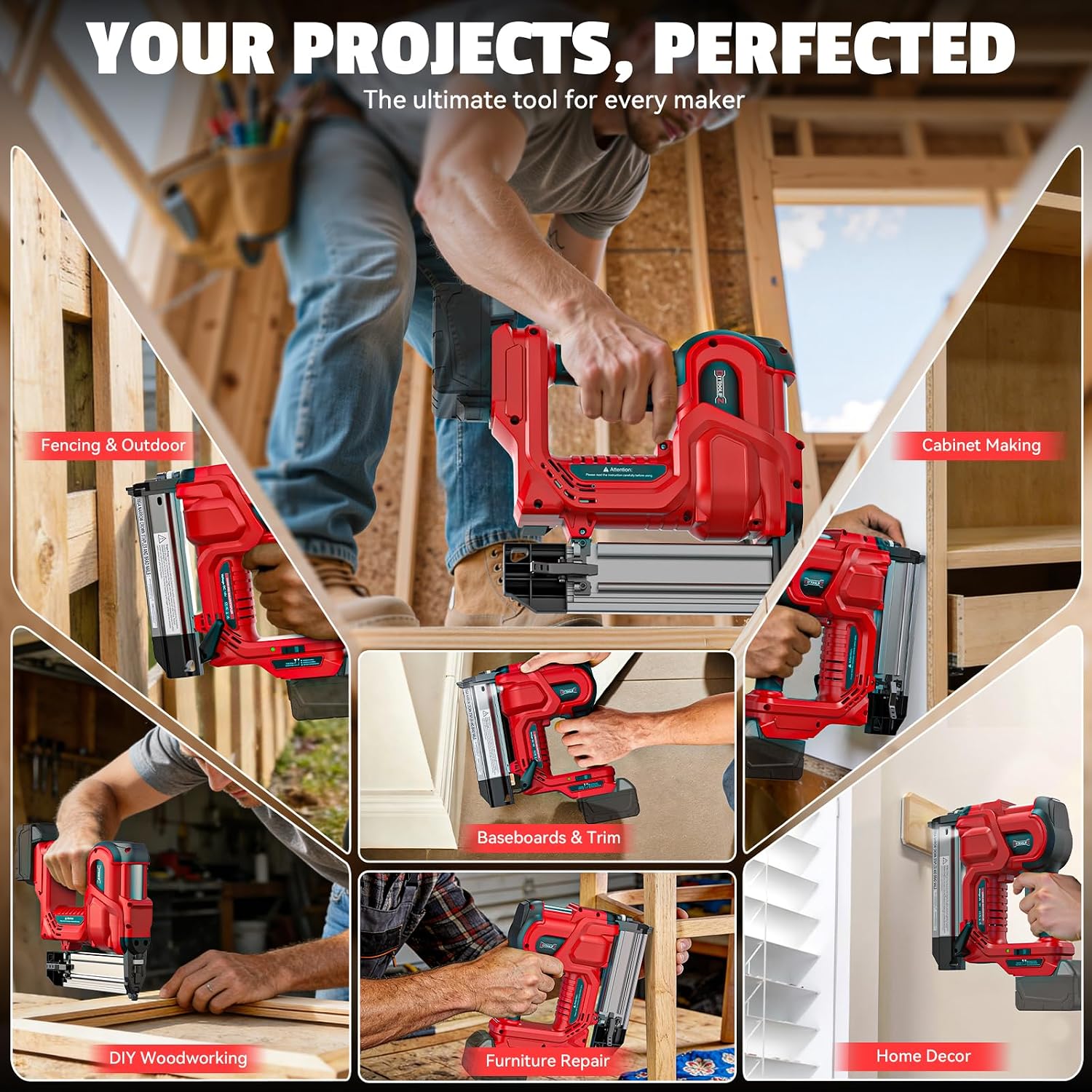 DIYtoolifz 18GA Cordless 2' Brad Nailer Compatible with Milwaukee 18V (Tool Only), 2-in-1 Nail/Staple Gun, Tool-Free Jam, Adjustable Depth, 2 Modes with 400 Nails/Staples for Woodworking, Carpentry