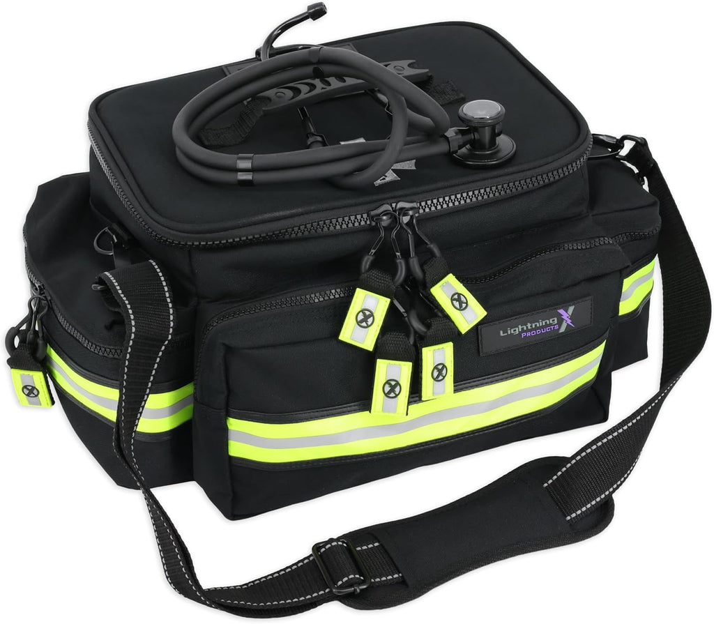 Lightning X Mid-Sized First Responder EMT Bag | LXMB25 | Fully Stocked w/ 248+ First Aid Supplies + Trauma Pak w/C.A.T. Tourniquet & QuikClot - Black
