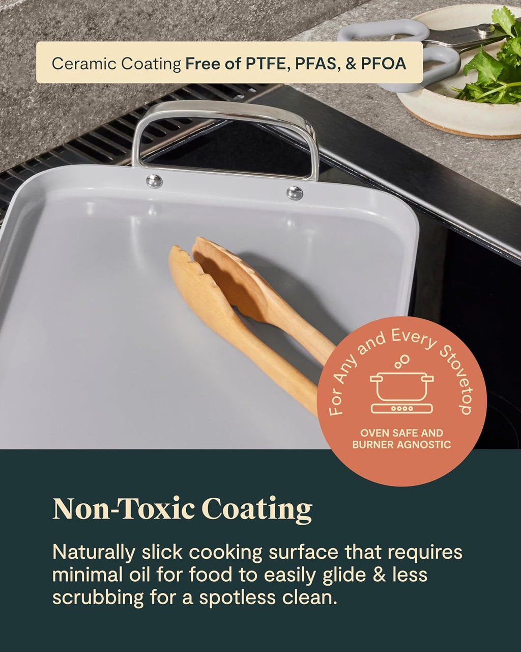 Caraway Double Burner Griddle - 19x12' Griddle Pan - Non-Stick Ceramic Coated - Non Toxic, PTFE & PFOA Free - Oven Safe & Compatible with All Stovetops - Navy