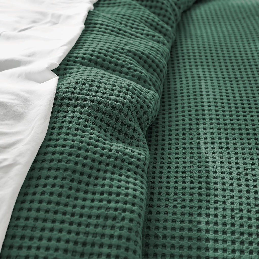 Levtex Home Mills Waffle Queen Duvet Cover Set (90x94in) with 2 Pillow Shams (26x20in) - Forest Green - 100% Cotton Queen Size Duvet Cover Set - Soft, Pre-Washed