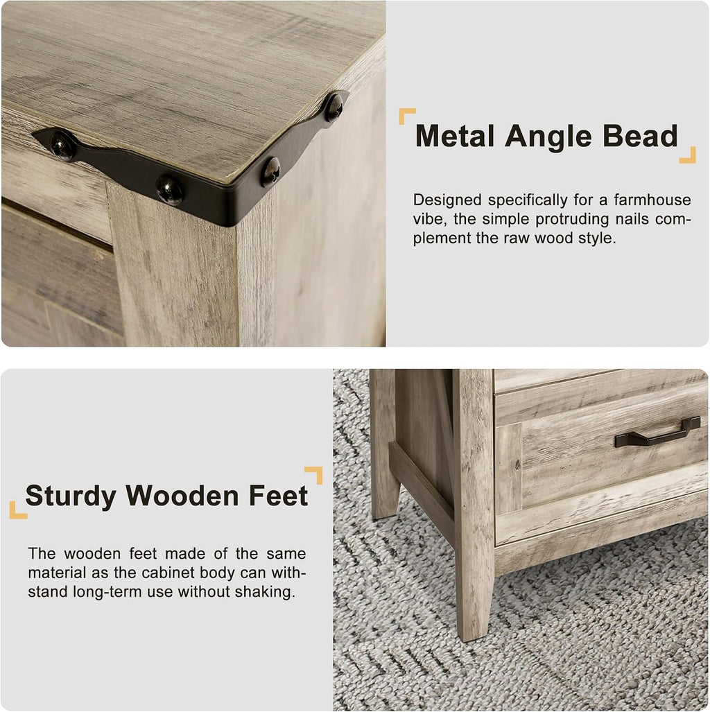 NEDYO 3PCS Farmhouse Dresser and Nightstand Sets, 6 Drawer Dresser and 2 Drawer Nightstand Set of 2 with Charging Station, Rustic Wooden Dresser Set for Bedroom. Light Rustic Oak