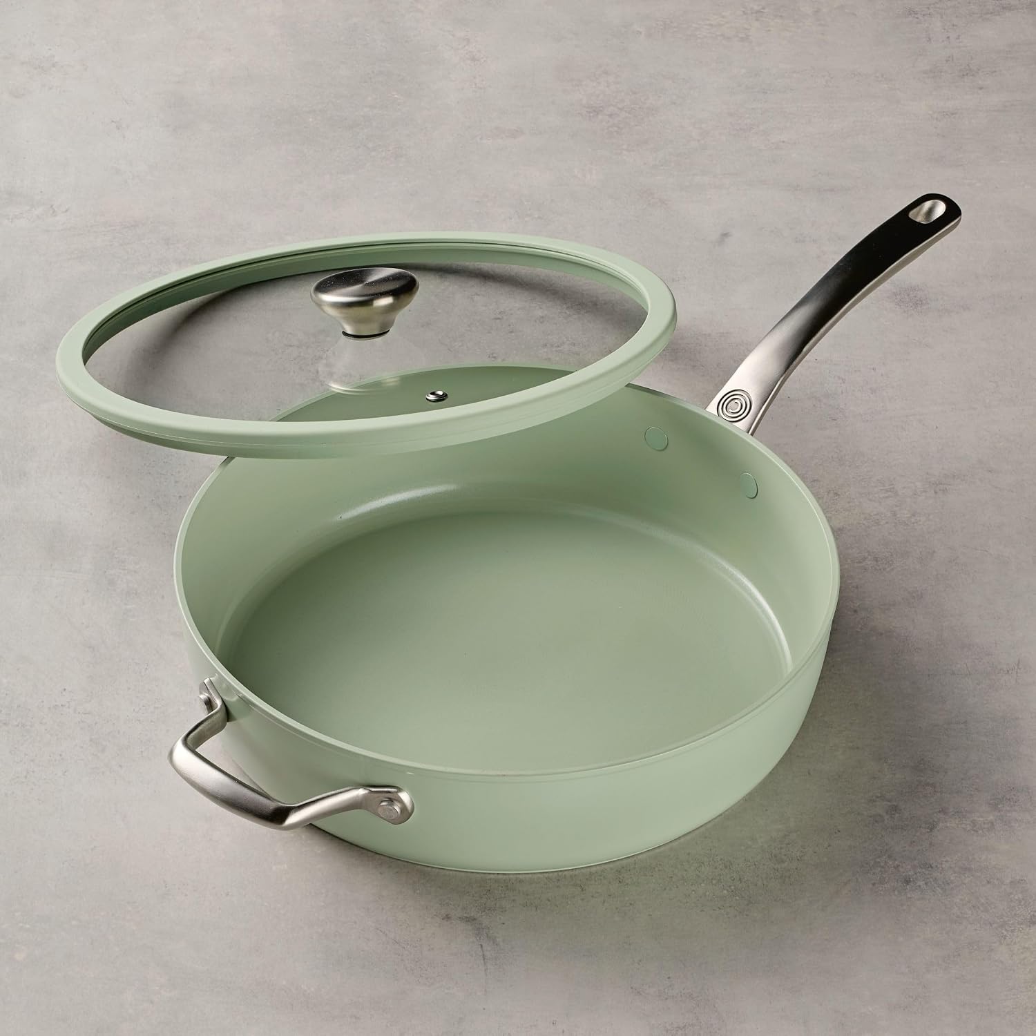 Circulon Halo with LaserDefense Ceramic Nonstick Saute Pan, Helper Handle and Lid, Made without PFAS, Compatible with All Stovetops, Dishwasher & Oven Safe, 5 Quart Multipurpose Nonstick Pan, Sage