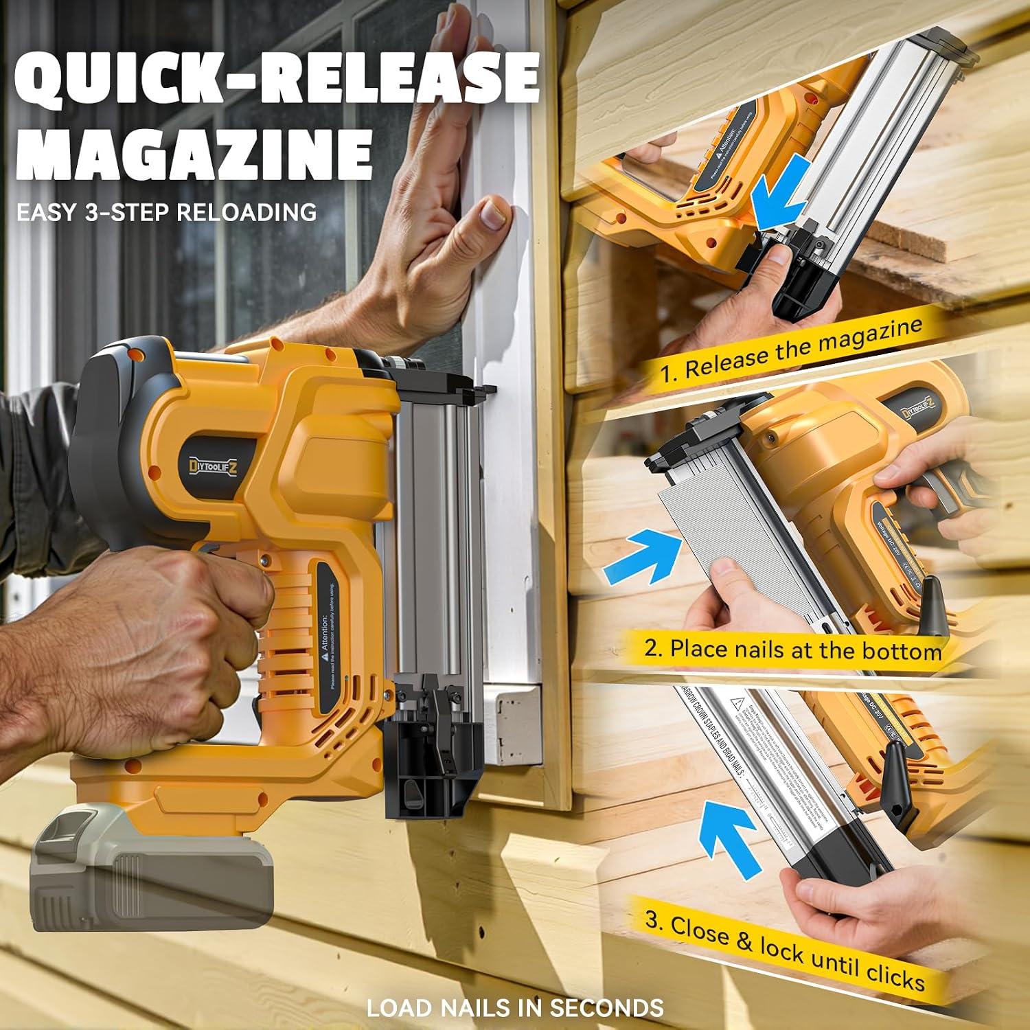 DIYtoolifz 18GA Cordless 2' Brad Nailer Compatible with DeWalt 20V (Tool Only), 2-in-1 Nail & Staple Gun, Tool-Free Jam, Adjustable Depth, 2 Modes with 400 Nails/Staples for Woodworking,Trim,Carpentry