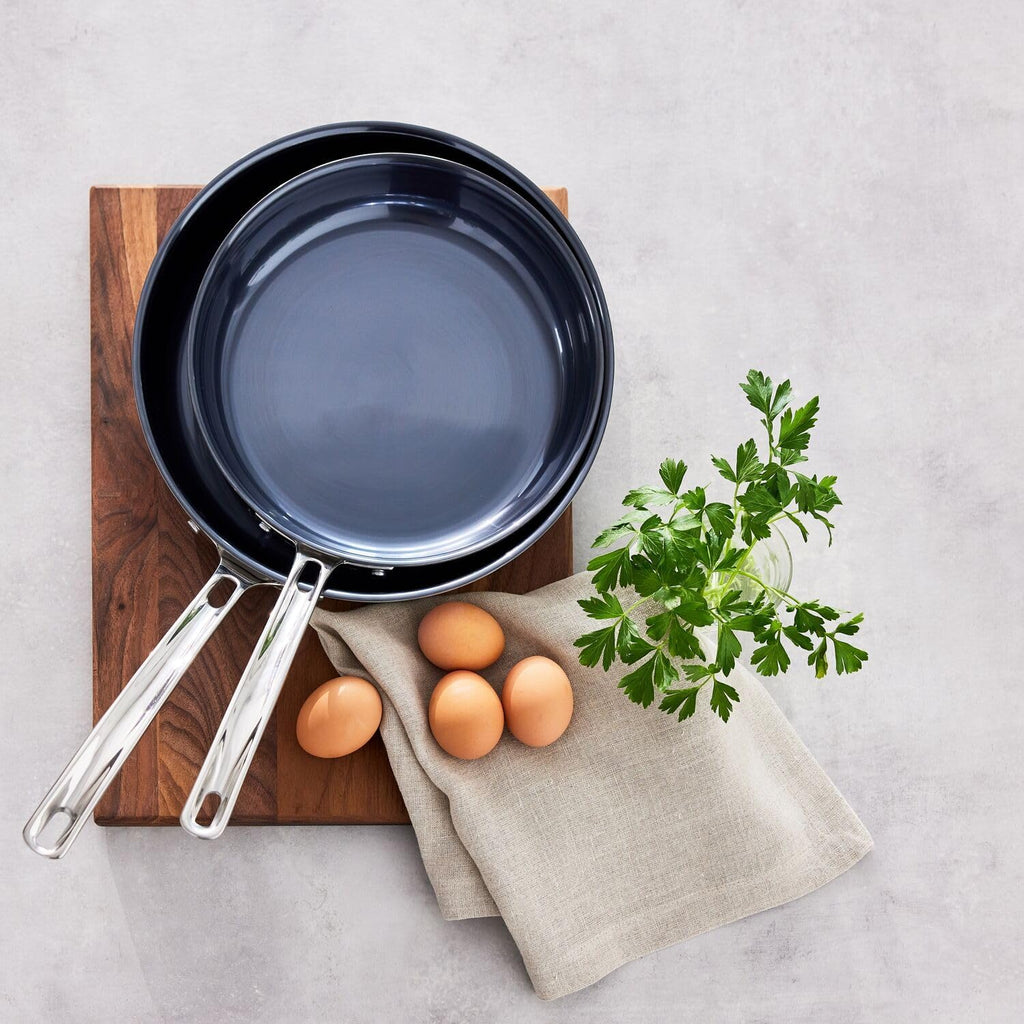 Viking 4-Ply Frying Pans, 2-Piece Laser Clad Titanium Performance Ti, 9.5 and 11 Inch, Blue/SIlver