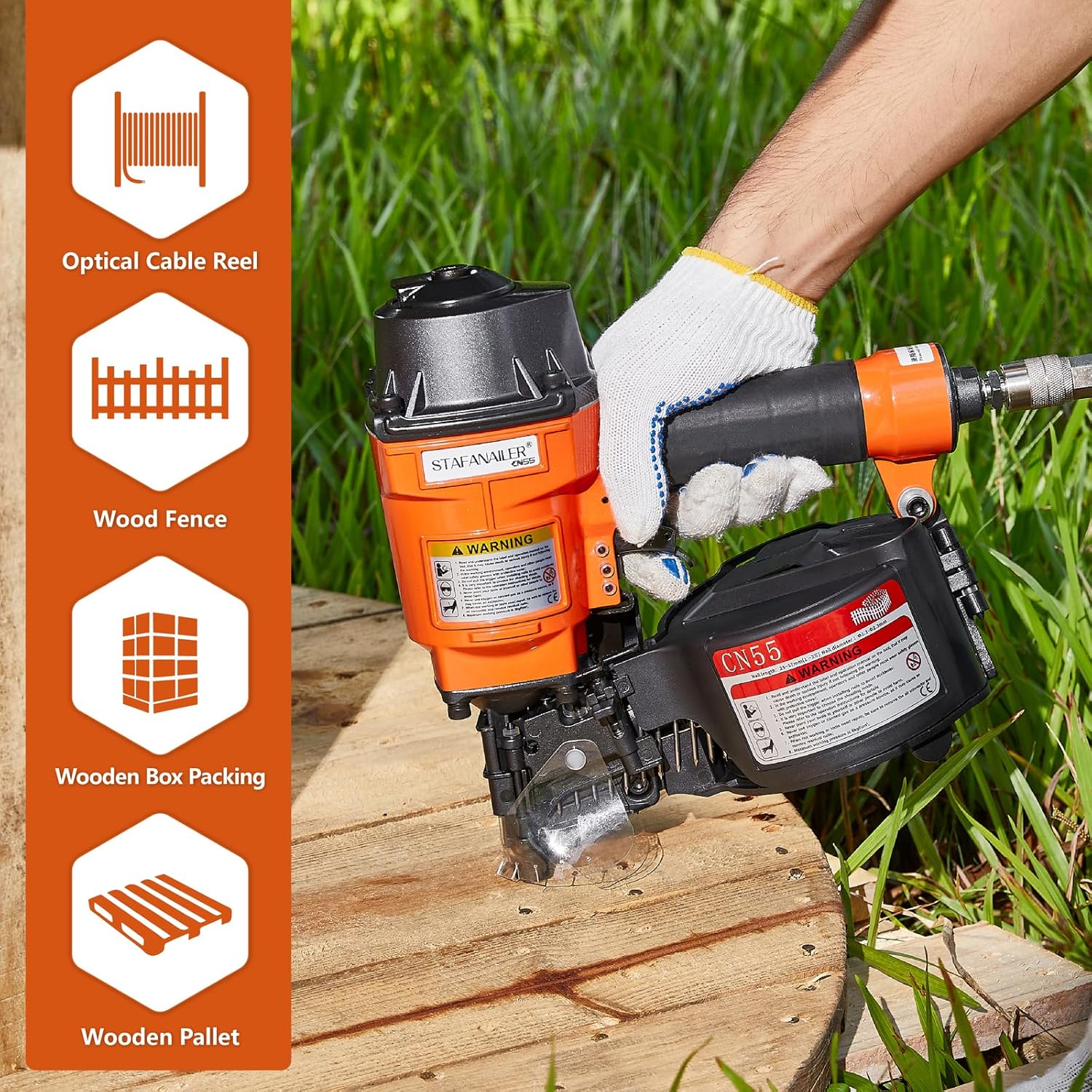 Update CN55 Siding Nailer for 1-Inch up to 2-1/4-Inch Nails, 15 Degree Coil Nail Gun with Bump Firing for Fast Nailing Speed, Coil Nail Gun for Pallets, Siding, Crating, Fencing, Decking