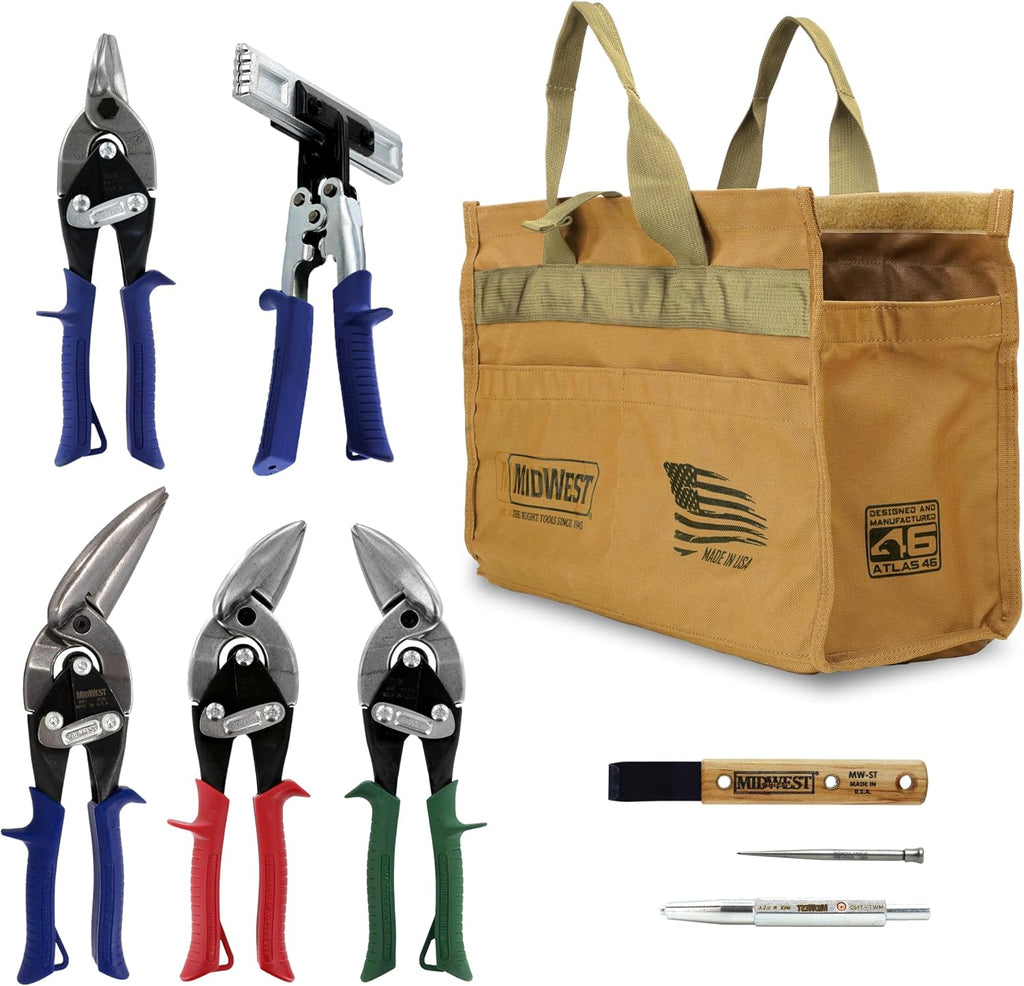 Midwest Building Premium Tool Kit - 8 Piece Set Includes Aviation Snips & More, Made in the USA - MWT-BULDKIT02