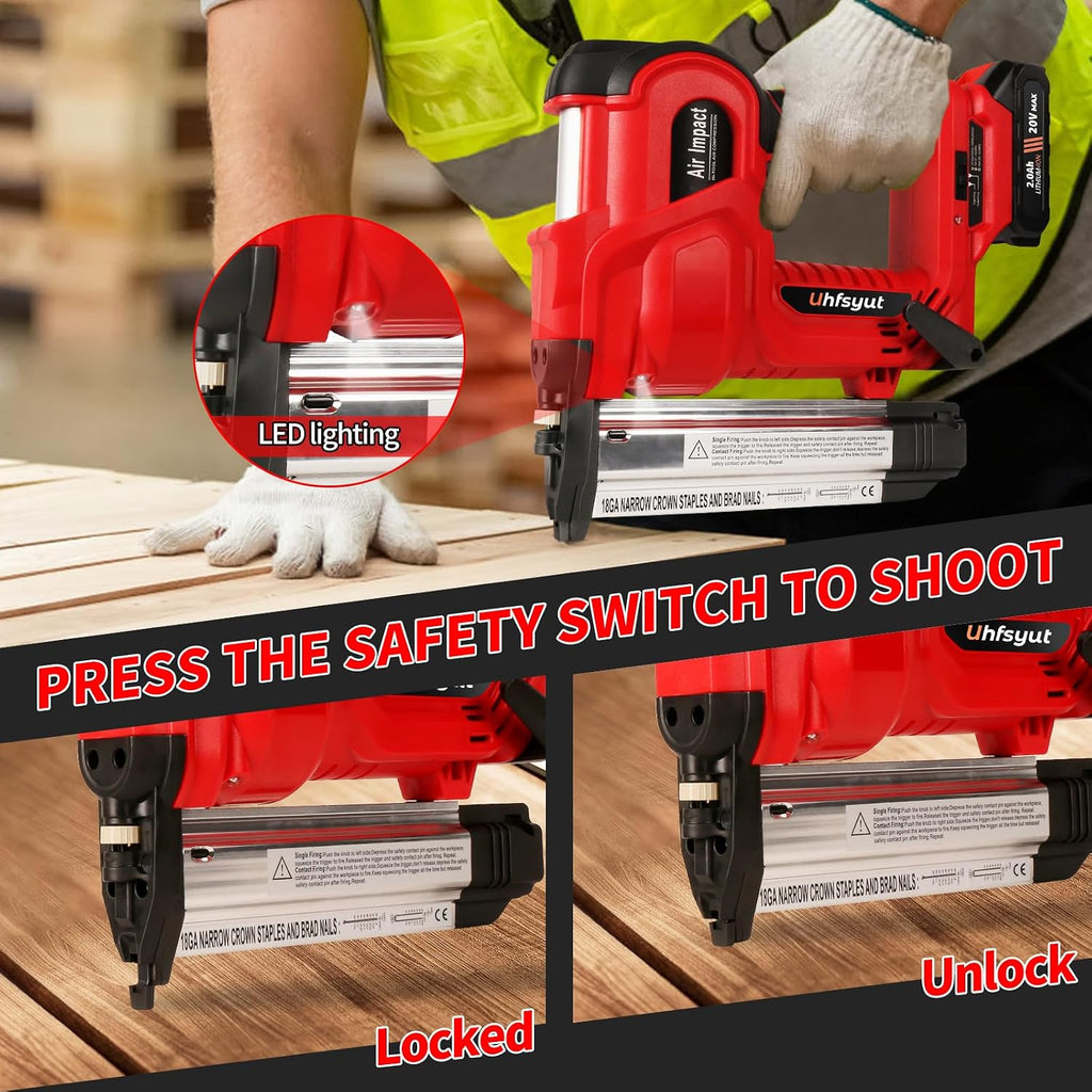 20V Cordless Brad Nailer Stapler - 2-in-1 Heavy Duty Battery Nail Gun with 2000 Nails & Adjustable Depth Control for Professional Woodworking & Home Renovation (One Battery Set)