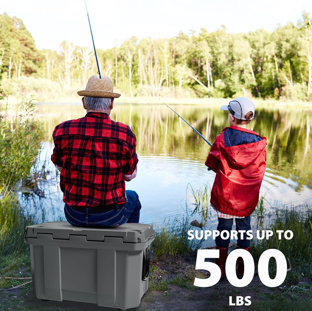 Hard Cooler, Insulated Ice Chest Box Holds Ice for More Days, Portable Cooler with Handle, Cup Holders, Double Latches for Camping Drink, Beach, Picnic, Fishing, Boat, Barbecue