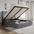 SHA CERLIN Queen Size Lift Up Storage Bed/Modern Wingback Headboard/Upholstered Platform Bed Frame/Hydraulic Storage/No Box Spring Needed/Wood Slats Support/Grey Blue