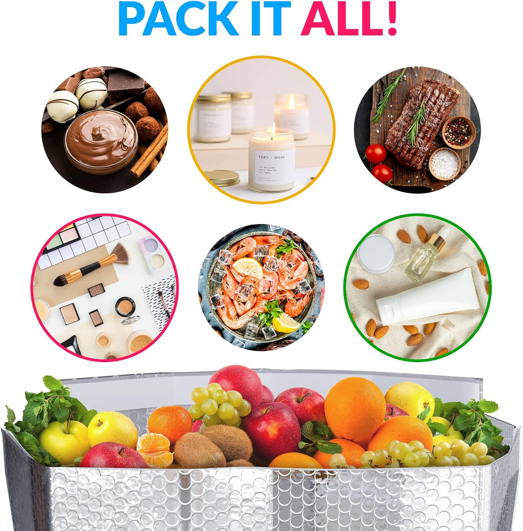 ABC PACK & SUPPLY Insulated Box Liners, 6 x 6 x 6 Inch Thermal Shipping Bags, Self Seal Foil Bubble Pouches for Hot and Cold Food Delivery, Leak Resistant, Pack of 100