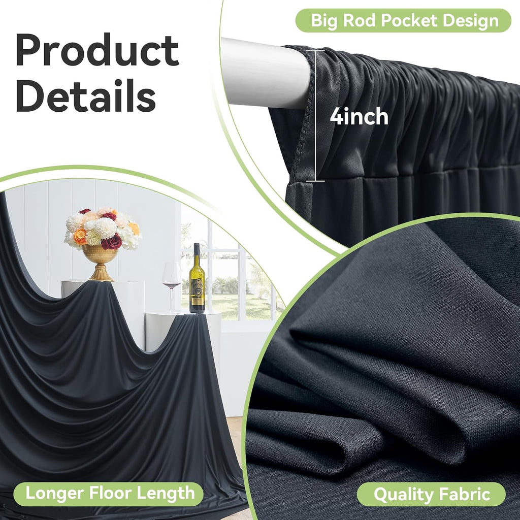 60ftx14ft Wrinkle Free Black Backdrop Curtain, 12 Panels 14FT Height Black Wedding Backdrop Drapes, Silky Polyester Back Drop Cloth for Birthday Photography Background Party Backdrop Draping