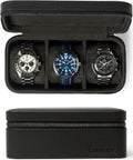TAWBURY 3 Watch Case for Men – Luxury Leather Watch Travel Case for Men | Black Watch Cases for Men Travel | Traveling Watch Holder for Men | Black Watch Roll Case | 3 Watch Box for Men Travel
