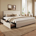 WLIVE King Size Upholstered Bed Frame with 4 Storage Drawers and Headboard, Velvet Platform Bedframe, Sturdy Metal & Wooden Slats Support, No Box Spring Needed, Easy Assembly, Beige