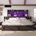 LUXOAK California King Bed Frame with 49.6' Bookcase Headboard & 2 Bedside Stoage Racks & 4 Drawers, Farmhouse Wood Bed Frame with RGB LED & Charging Station, No Box Spring Needed, Black