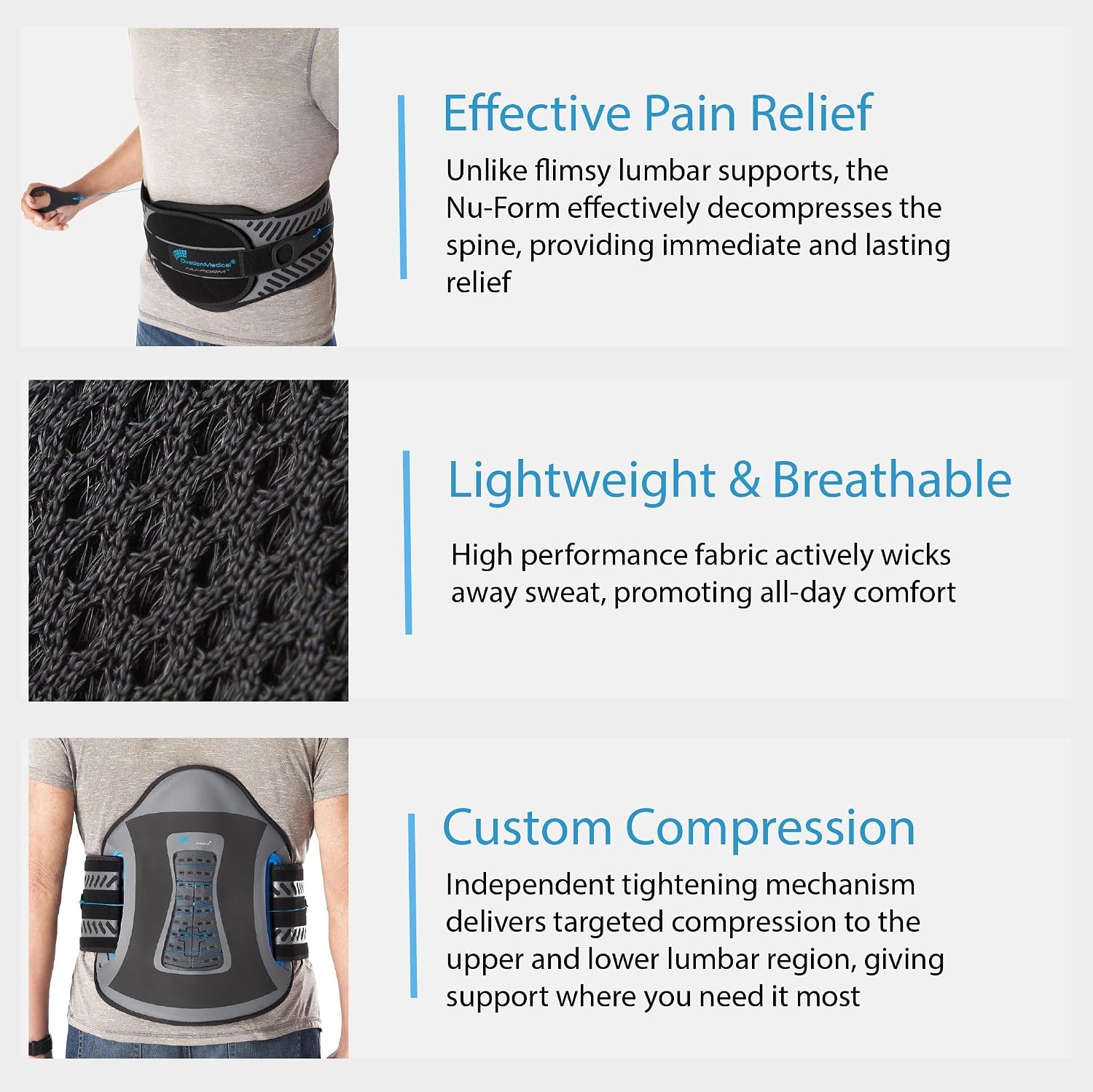 Ovation Medical Nu-Form Universal Lower Back Brace - LSO Back Brace with Adjustable Closure - Lumbar Support Belt for Strains, Spondylolisthesis & Sciatica Pain Relief - Back Brace for Lower Back Pain