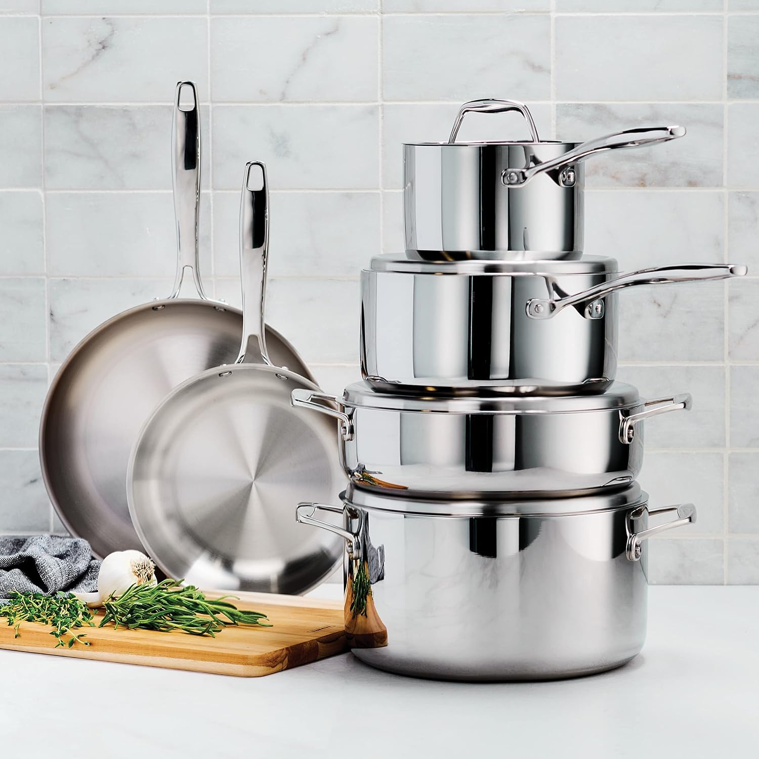 Tramontina Signature Tri-Ply Clad Stainless Steel 10-Piece Cookware Set with Lids, Pots and Pans Kitchen Set, Induction-Ready, Dishwasher-Safe, NSF-Certified, Made in Brazil