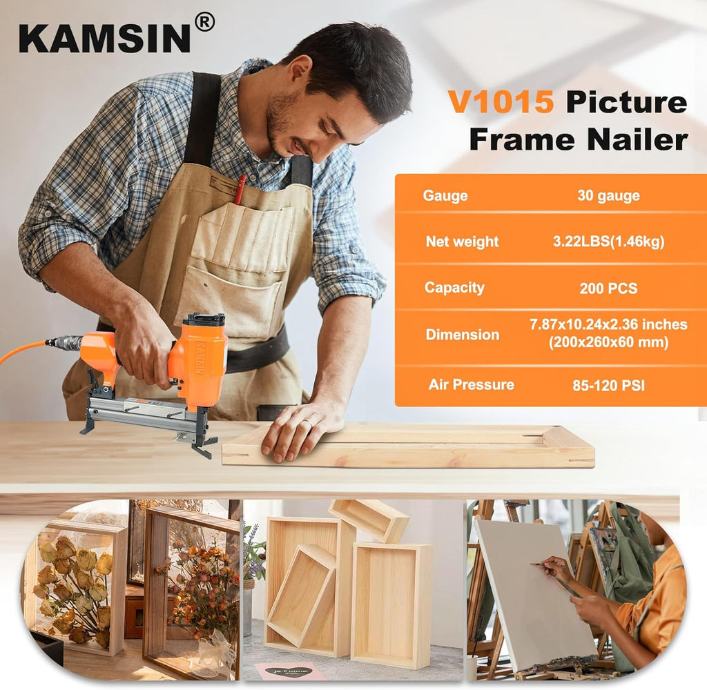 V1015 30 Gauge Pneumatic Picture Frame Nailer, 13/32-Inch Crown V Nailer, 3/16-Inch to 19/32 -Inch Length V-nails Picture Frame Joiner V Nail Gun For Picture Frames