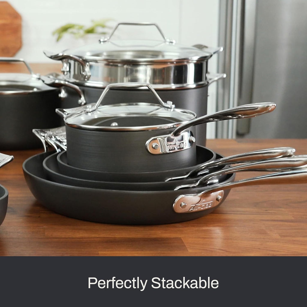 All-Clad Essentials Hard Anodized Nonstick Cookware Set 10 Piece Oven Safe 350F Pots and Pans Black