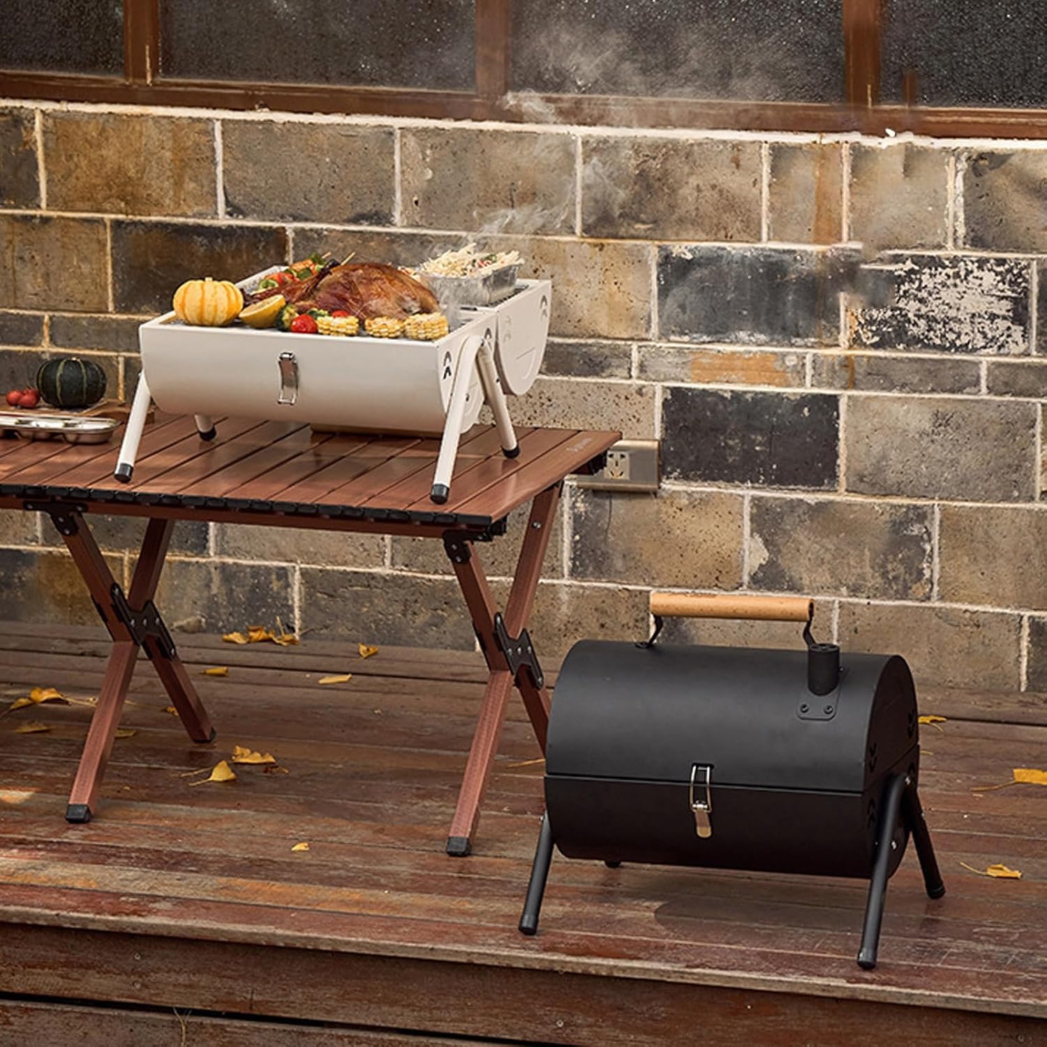 Charcoal Grills with Smoker and Griddle Portable Small Bbq Grill with Lid and Handle for Outdoor Camping Cooking Party Picnic Patio Backyard(Black)