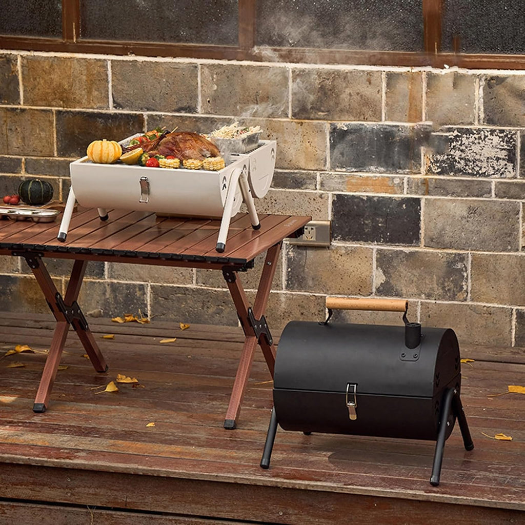 Charcoal Grills with Smoker and Griddle Portable Small Bbq Grill with Lid and Handle for Outdoor Camping Cooking Party Picnic Patio Backyard(White)