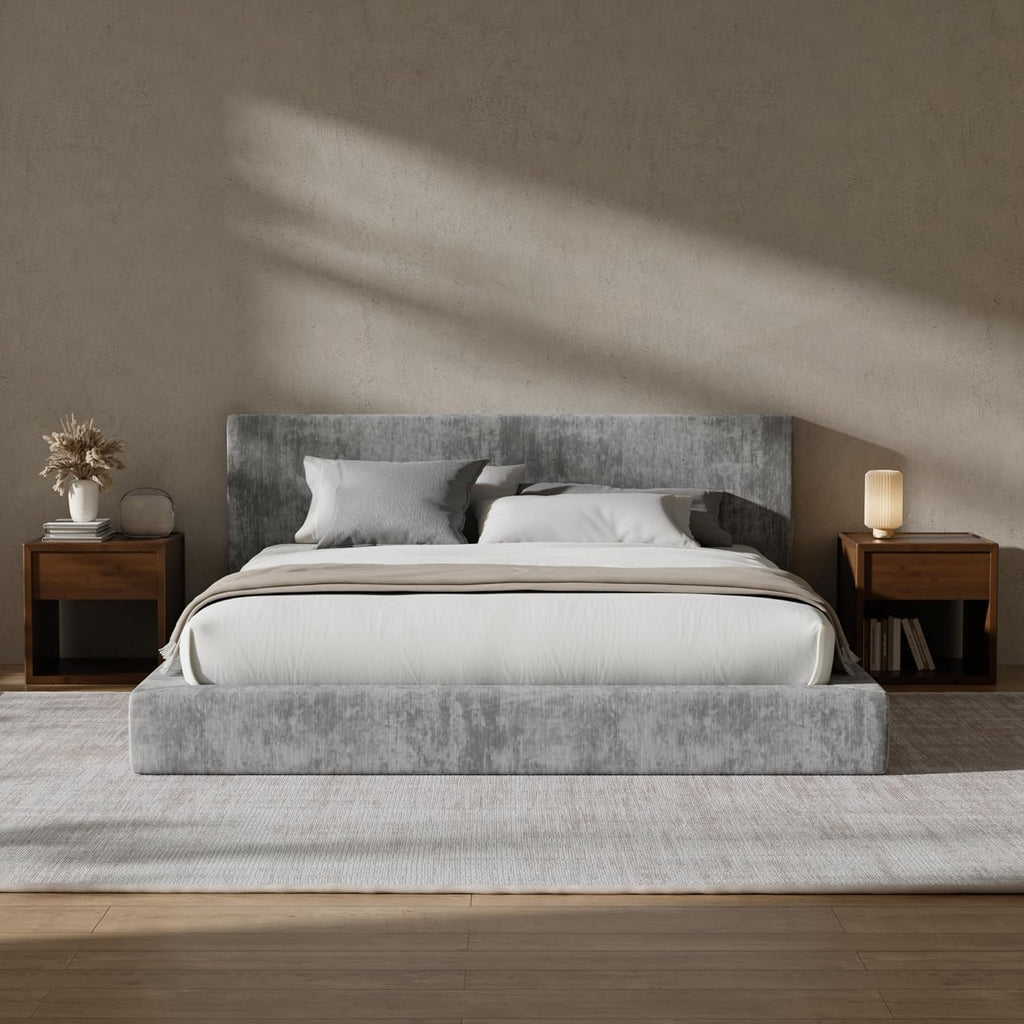 RECCI AirFrame King Size Bed Frame with Headboard, Cloud Upholstered Platform Bed Frame, 5 Inch Foam Cushioned, No Box Spring, Easy Assembly(Moon Grey)