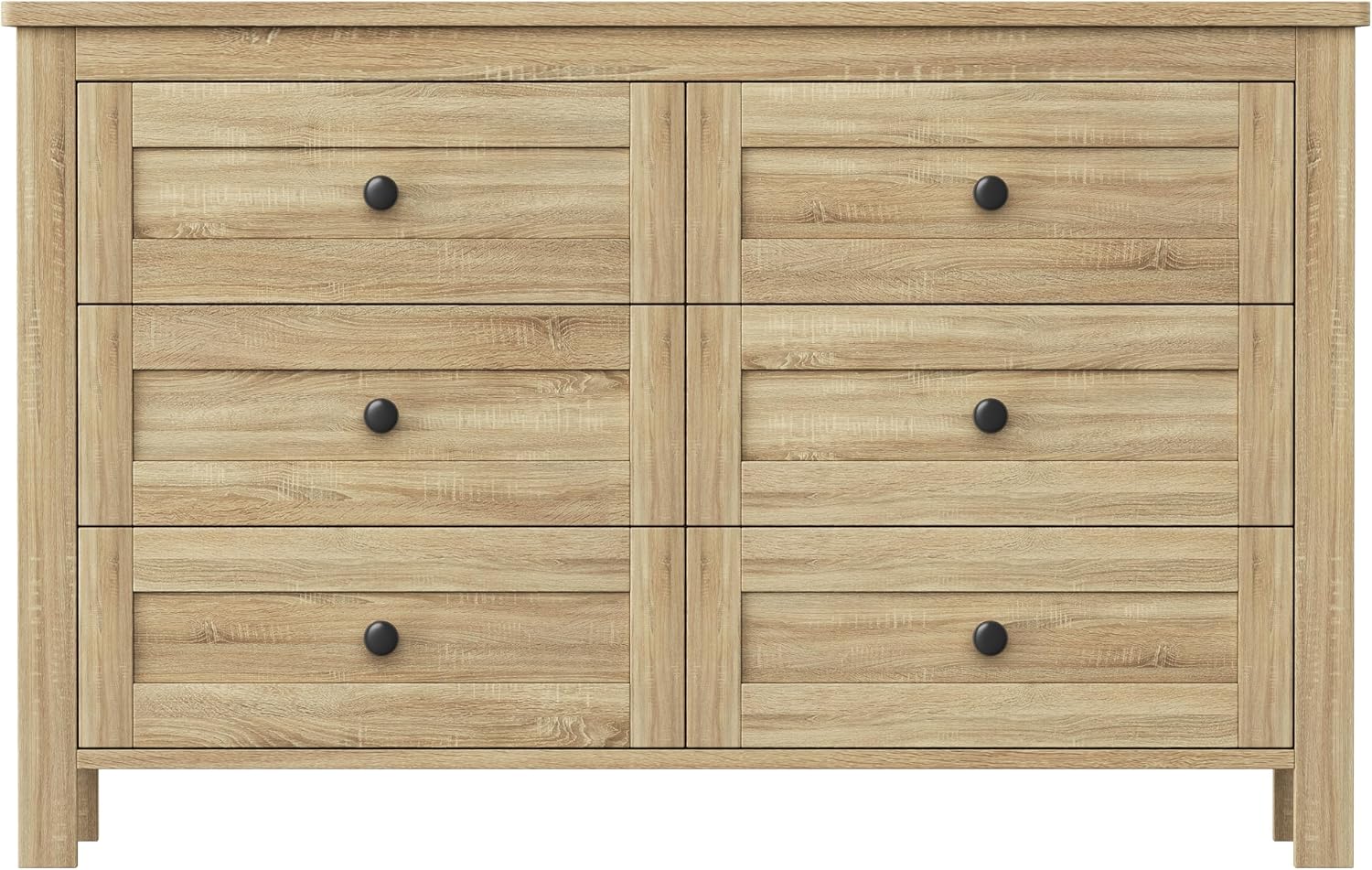 SOFTSEA 3 Pieces Farmhouse Bedroom Set, Full Size Platform Bed with a Nightstand and 6-Drawer Dresser, Wood Platform Bed with Sliding Barn Door Headboard and Charging Station, Natural