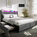 Doltoro Full Bed Frame with Storage Headboard and 4 Drawers, Upholstered Platform Bed Frame with Charging Station & LED Lights, Noise-Free, No Box Spring Needed, Easy Assembly, Gray