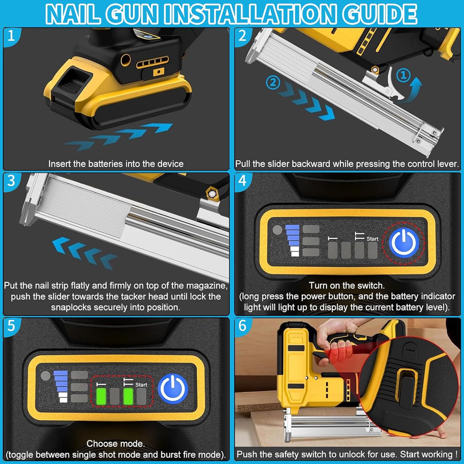 18GA Cordless Brad Nailer, 2-in-1 Electric Nail Gun & Staple Gun for Dewalt 20V MAX Battery, Brushless Motor with 1000 Nails for Woodworking Home Improvement (Battery Not Included)