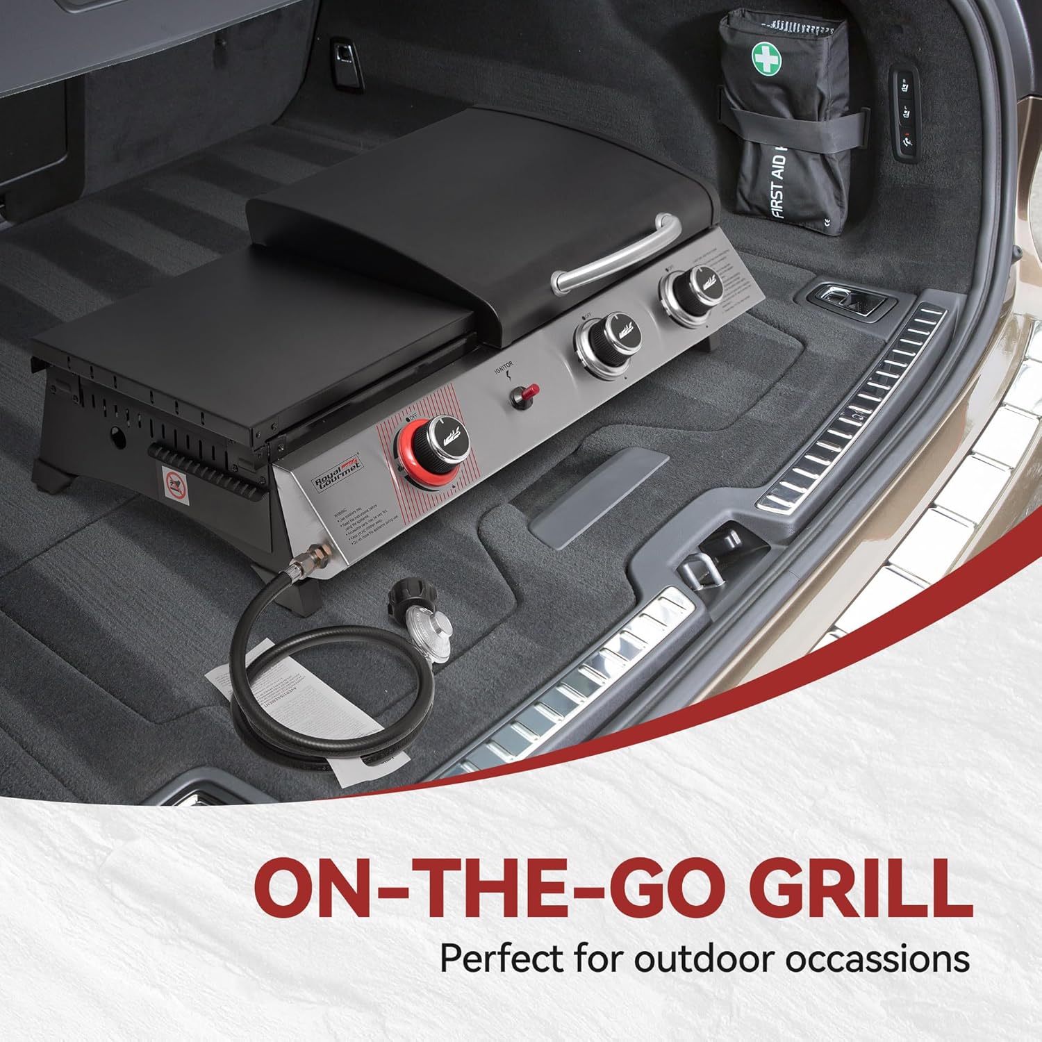 3-Burner Portable Propane Gas Griddle with Side Burner, 3-in-1 Grill and Griddle Combo with Lid, Outdoor Cooking, 29,000 BTU, Silver, PD1305H-SC