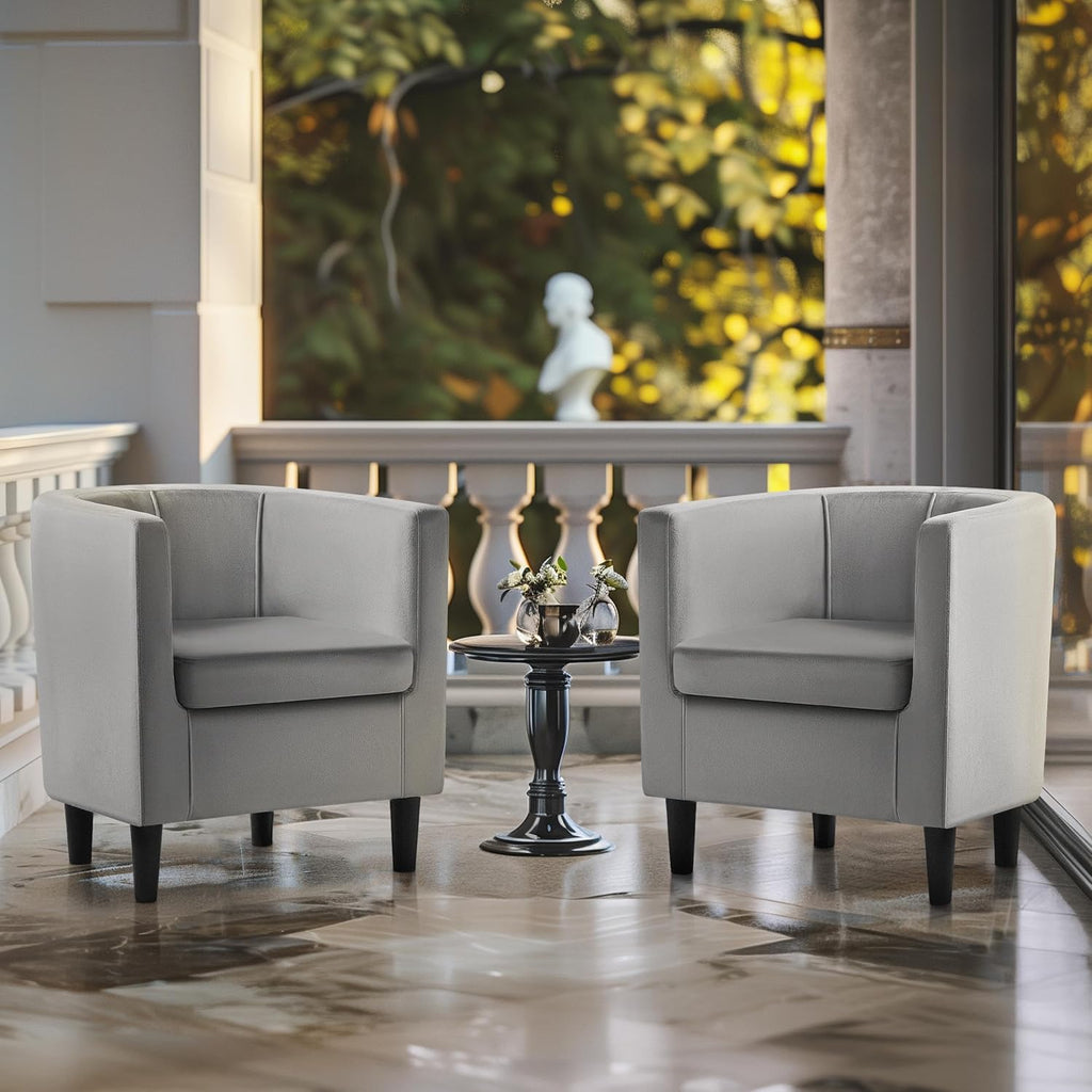 Yaheetech Accent Chair, Modern Velvet Armchairs with Big Ample Seat, Cozy Upholstered Barrel Sofa Chair for Living Room Bedroom Waiting Room, Set of 2, Gray